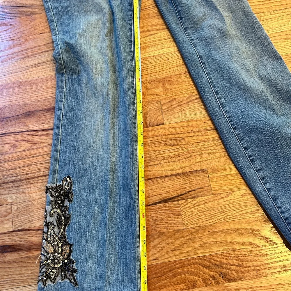 INC International Concepts Blue Wide-Leg Jeans with Black Embellishment - Picture 3 of 8